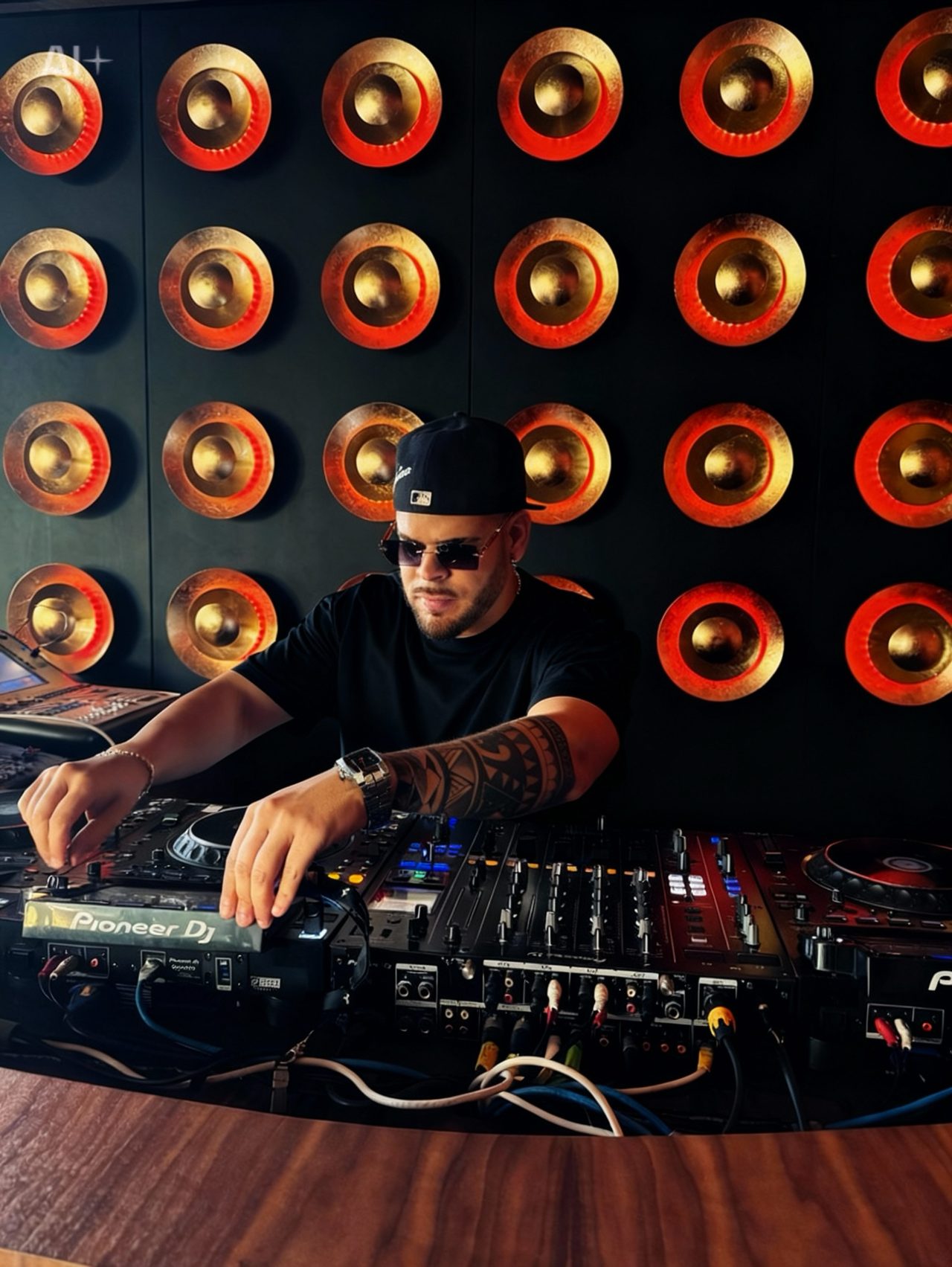 PoloTrumpet behind the decks during a DJ set